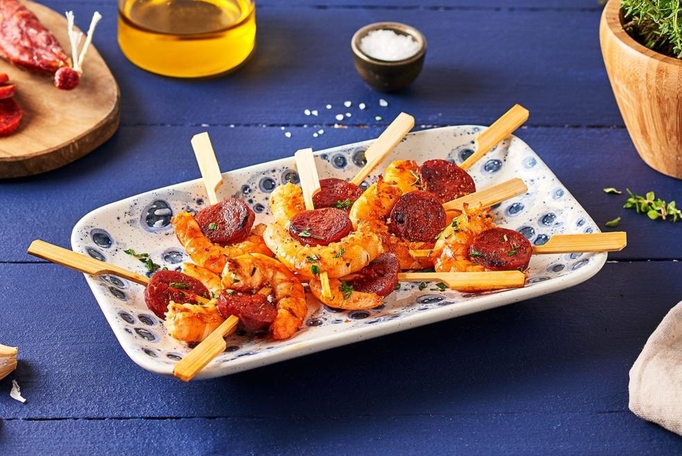 Tapas de crevettes et chorizo