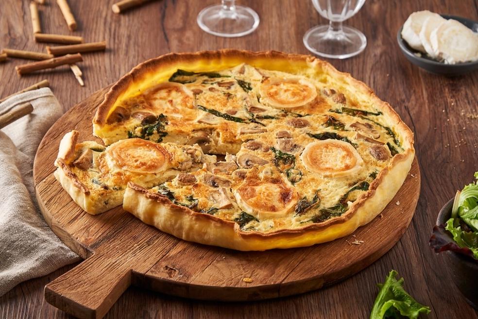Quiche au chèvre, champignons et épinards