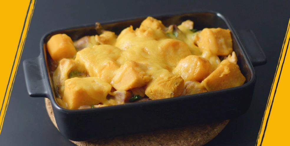 Parmentier de poulet, patate douce et châtaignes