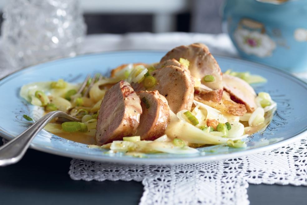 Filet de porc, sauce au fenouil et thé