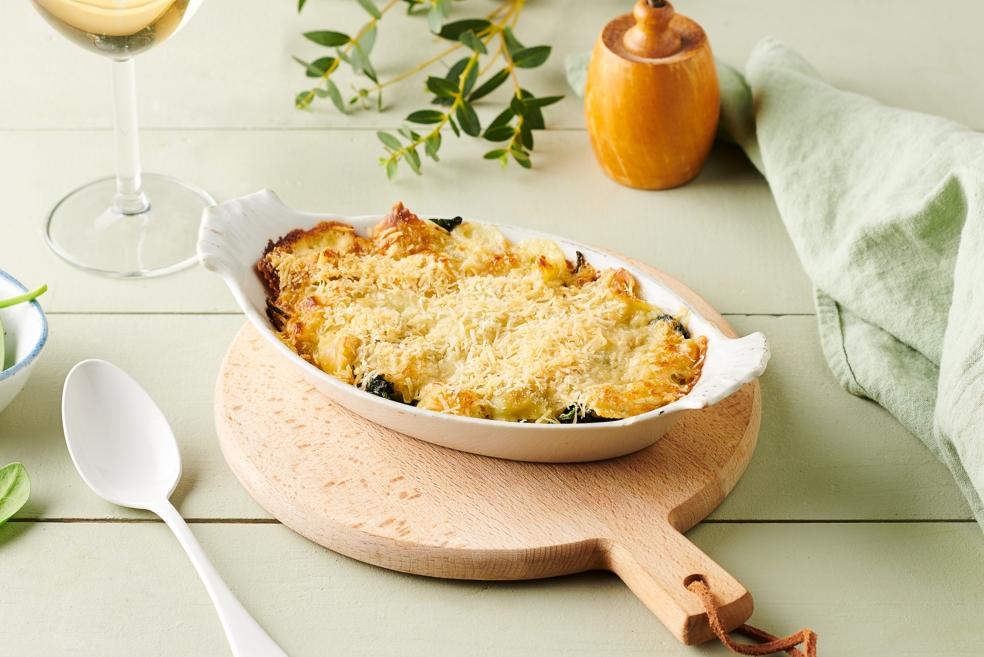 Petit gratin de ravioles aux épinards et parmesan