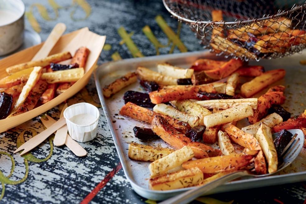Frites de légumes et sauce au sésame