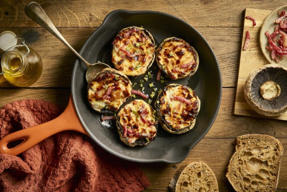 Champignons farcis ricotta, parmesan & lardons