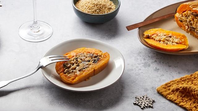 Rôti de courge butternut aux champignons et au boulgour