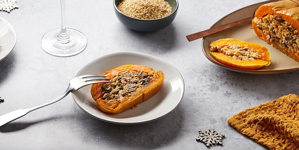 Rôti de courge butternut aux champignons et au boulgour