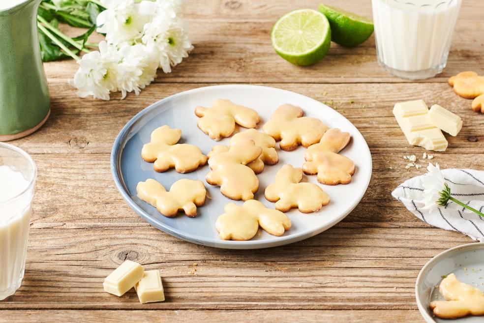 Sablés lapins au citron et glaçage au chocolat blanc