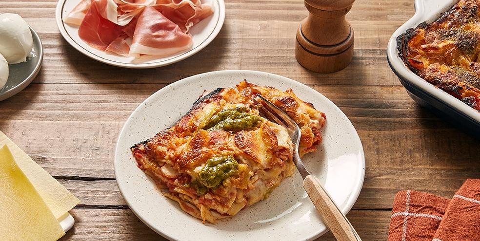 Lasagnes au jambon et au pesto