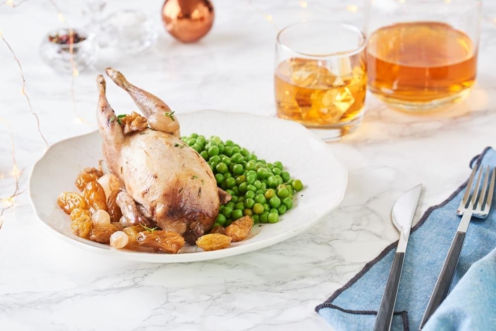 Cailles au whisky et noix