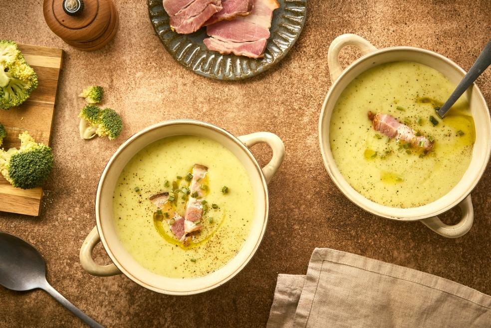 Soupe brocolis, cheddar & poitrine fumée