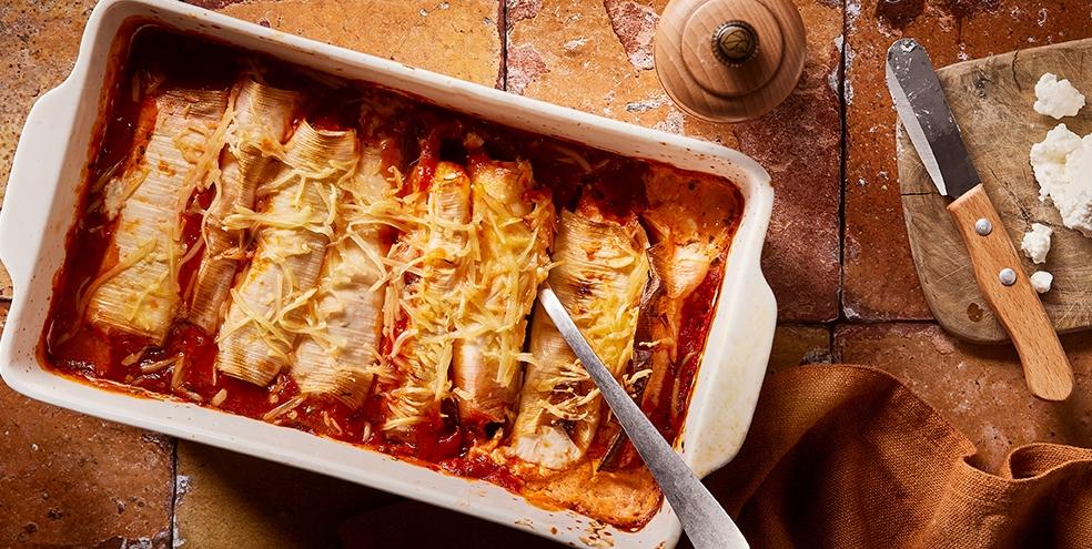 Cannelloni de poireaux farcis au chèvre frais
