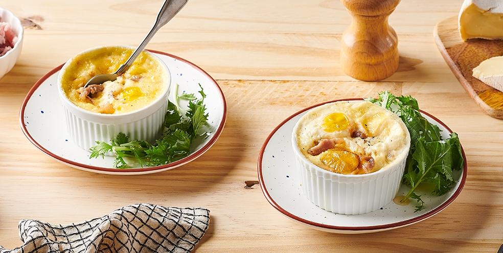 Œufs cocottes reblochon lardons