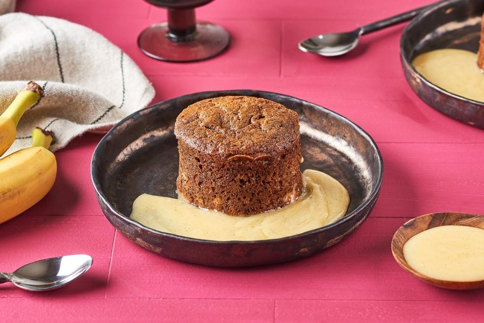 Malva pudding à la confiture d'abricot et sa crème vanille