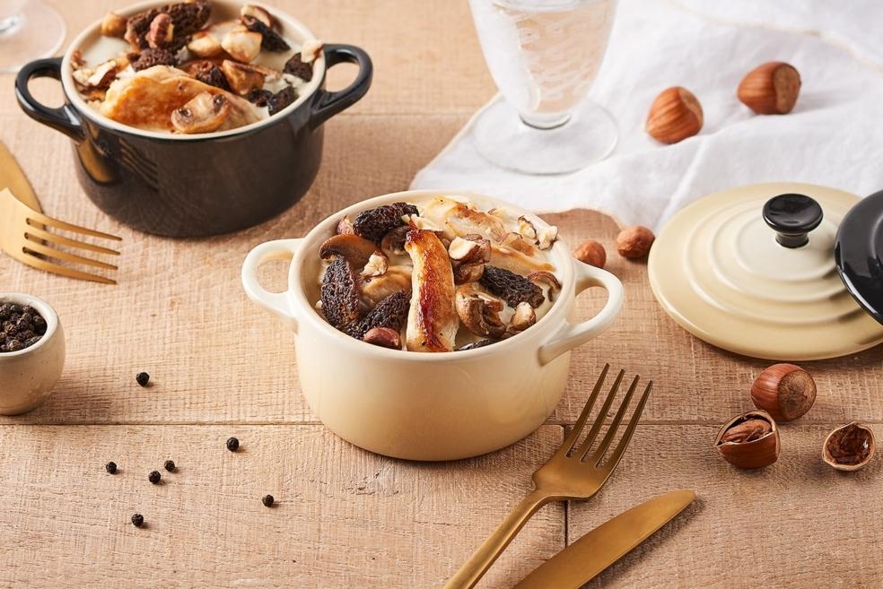 Cassolettes de poulet au morilles et noisettes
