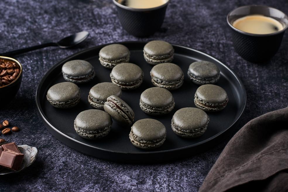 Black coffee macarons