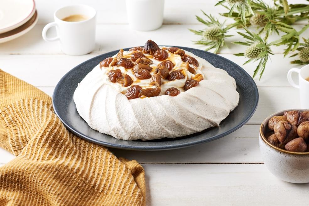 Pavlova châtaignes et caramel