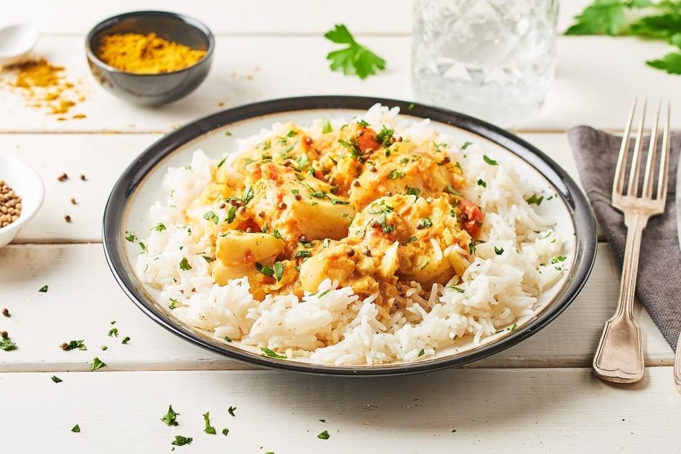 Dos de cabillaud curry et lait de coco