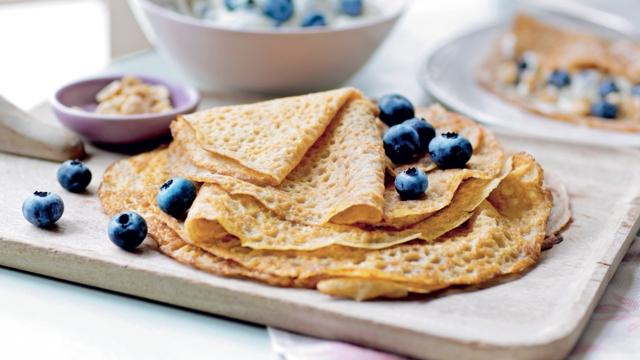 Crêpes au fromage blanc et myrtilles