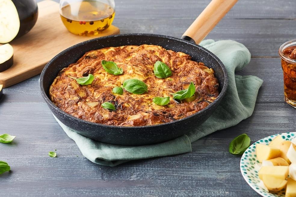 Tortilla tomates séchées, aubergines et feta