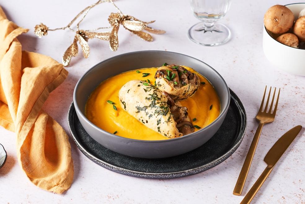 Ballotines de poulet aux herbes et purée de butternut