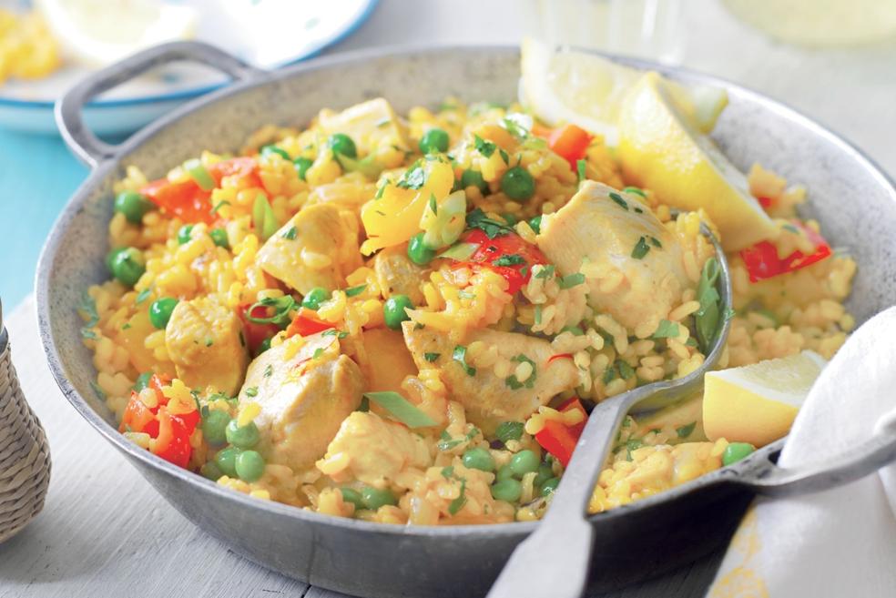 Paëlla au poulet et petits pois