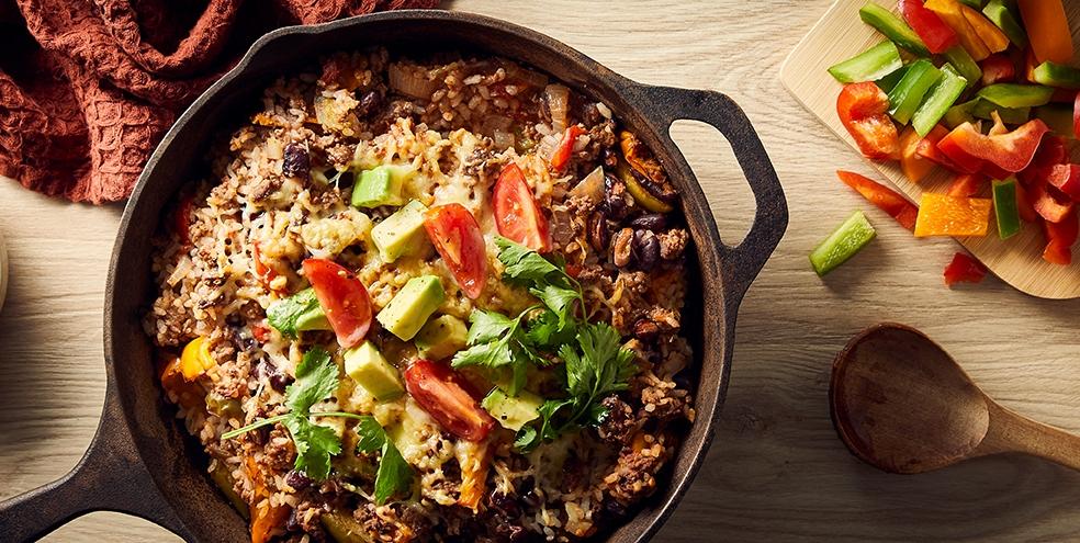 Casserole mexicaine de riz au boeuf à partager
