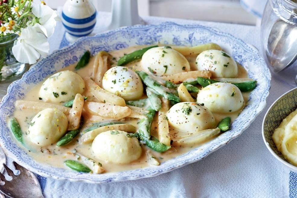 Œufs durs et légumes de printemps, sauce au citron