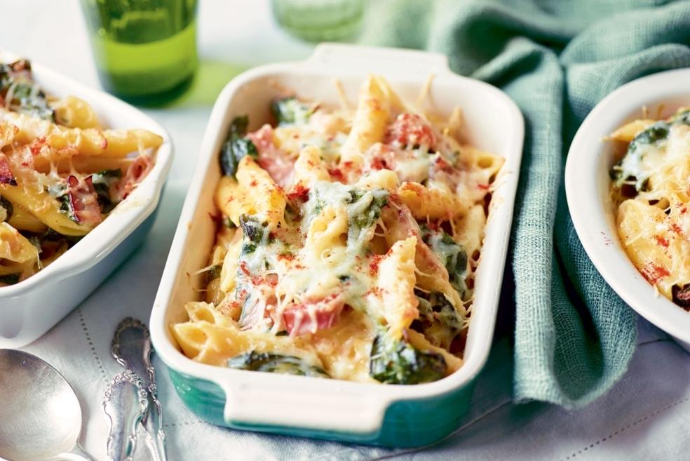 Gratin de pâtes aux épinards et jambon