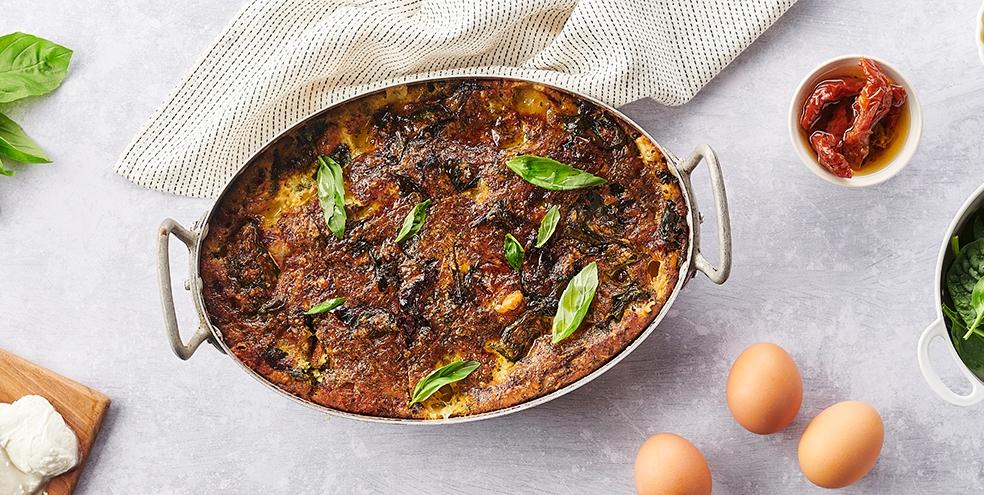 Frittata mozzarella, tomates séchées et épinards