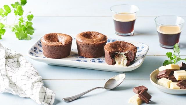 Fondants au chocolat cœur au chocolat blanc