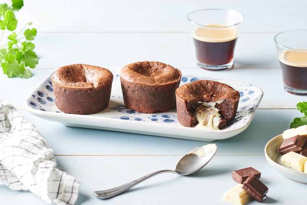 Fondants au chocolat cœur au chocolat blanc