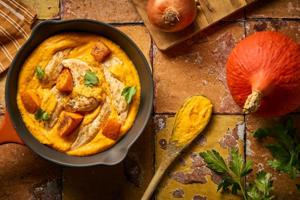 Aiguillettes de poulet à la crème de courge