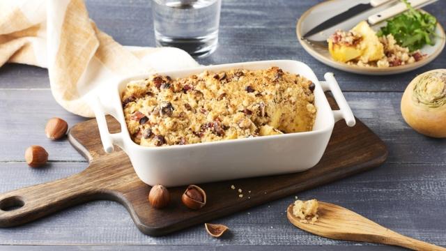 Navets rôtis au miel et crumble de noisettes