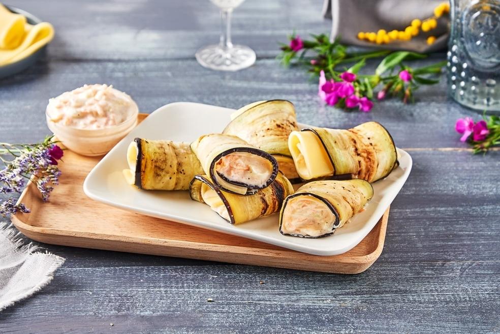 Roulés d’aubergines aux légumes et à l’edam