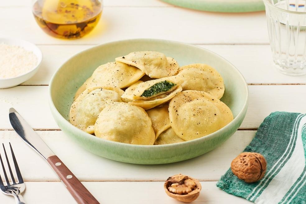 Ravioles ricotta, épinards et noix