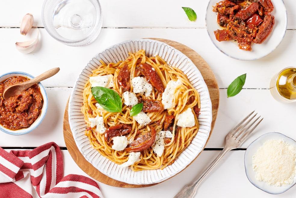 Pasta au pesto et burrata