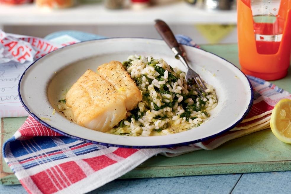Risotto aux épinards et filet de poisson poêlé
