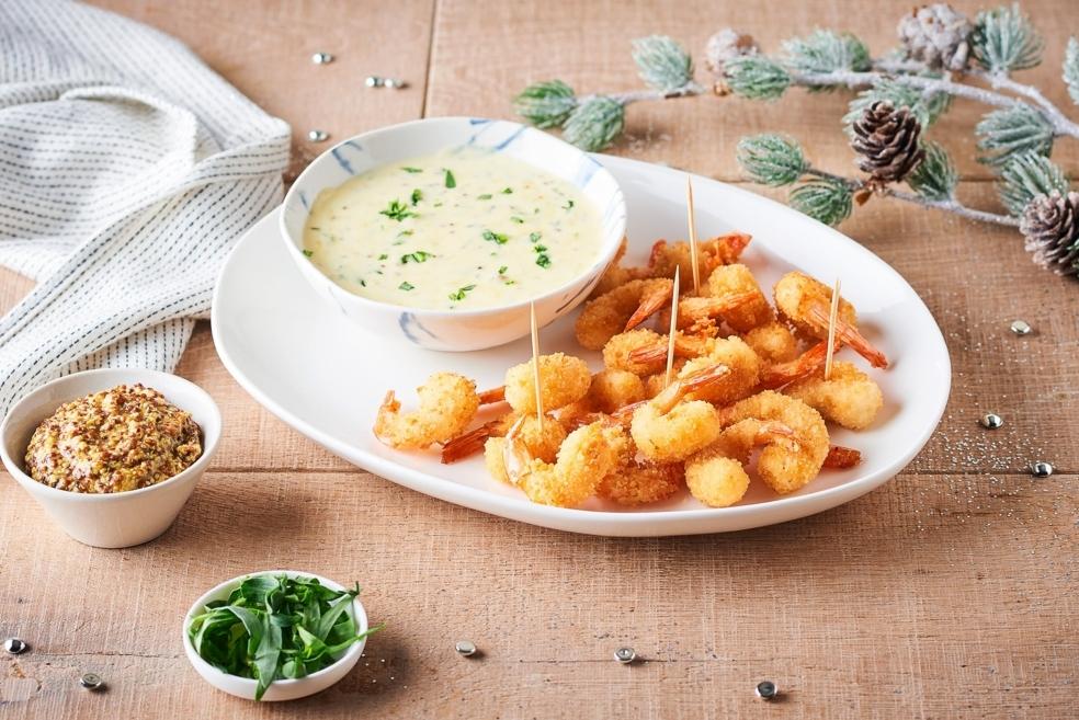 Crevettes panées et sauce au citron vert