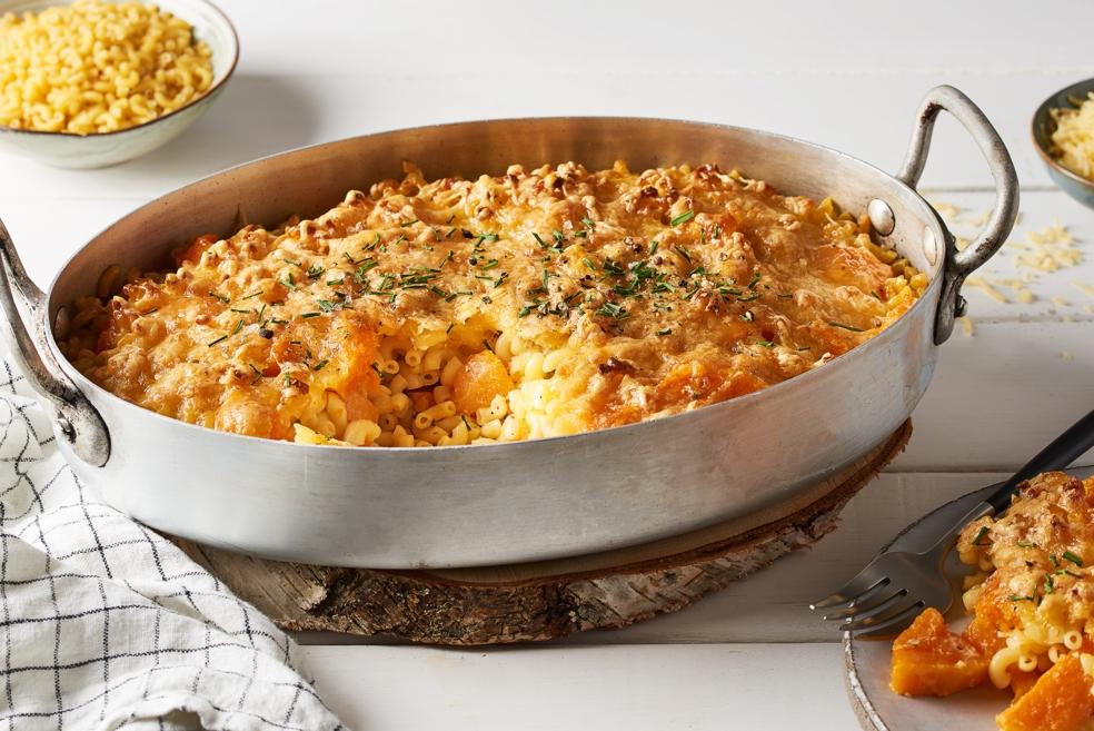Gratin de coquillettes, butternut et fromage