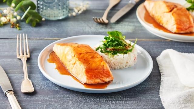 Pavé de saumon laqué à la bière