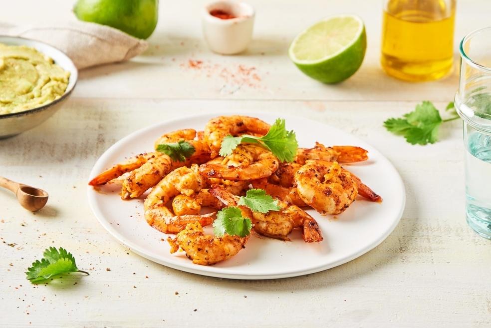 Crevettes épicées et crème avocat cilantro