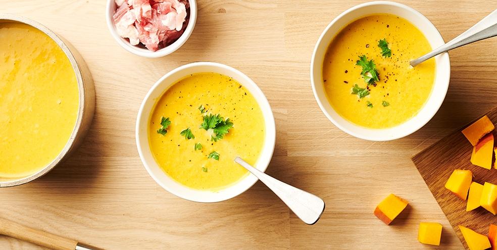 Velouté de potimarron et lardons