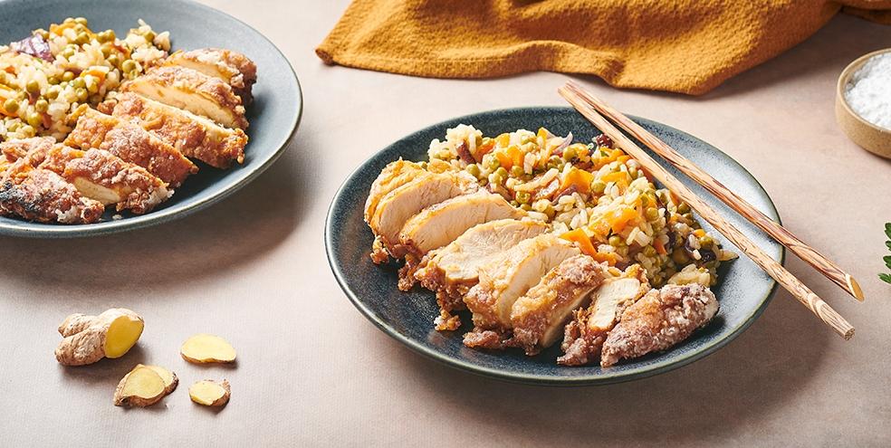 Poulet karaage et son riz aux légumes