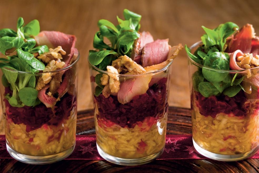 Verrines de filet de canard aux pommes