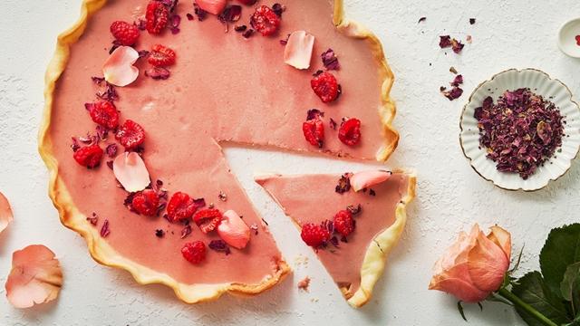 Tarte panna cotta framboise et rose