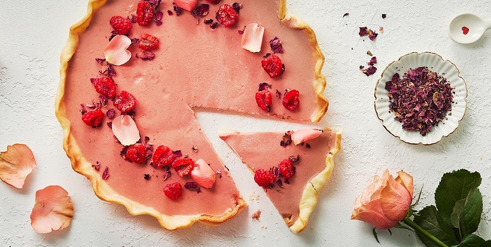 Tarte panna cotta framboise et rose