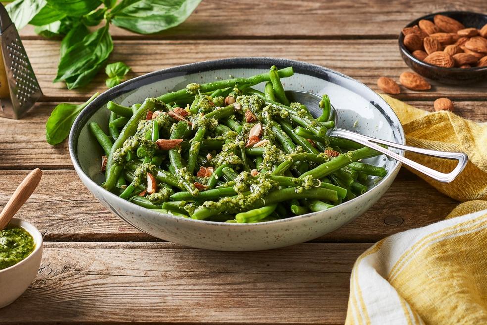 Haricots verts au pesto de basilic