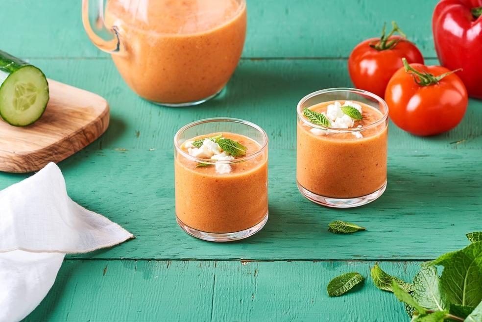Shots de gaspacho tomates et feta