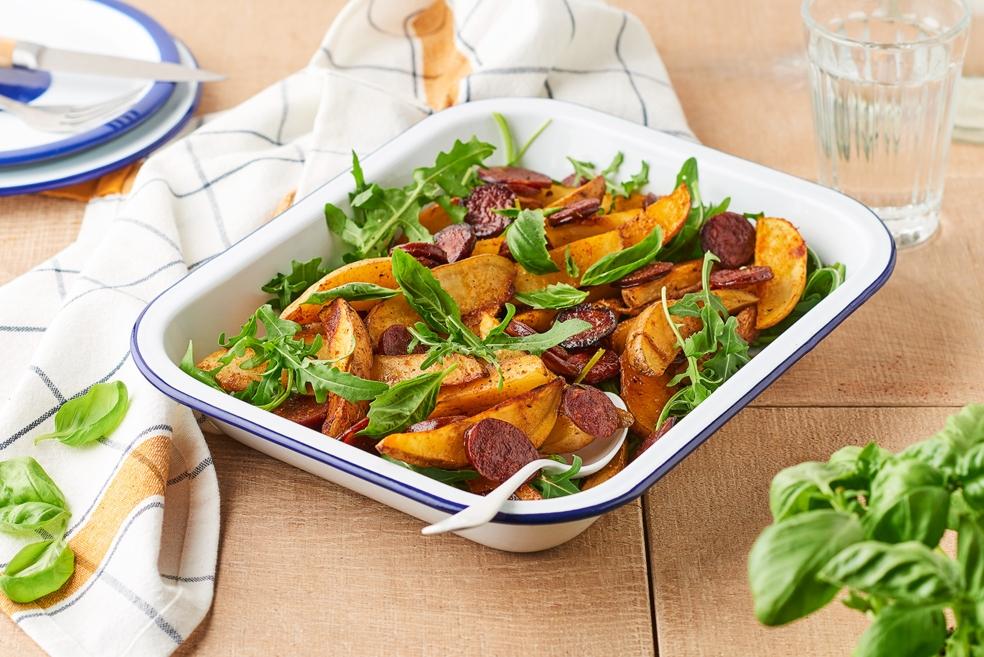 Chorizo grillé, potatoes et basilic