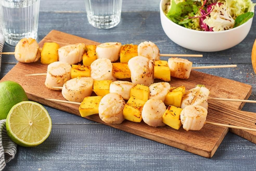 Brochettes de Saint-Jacques et mangues