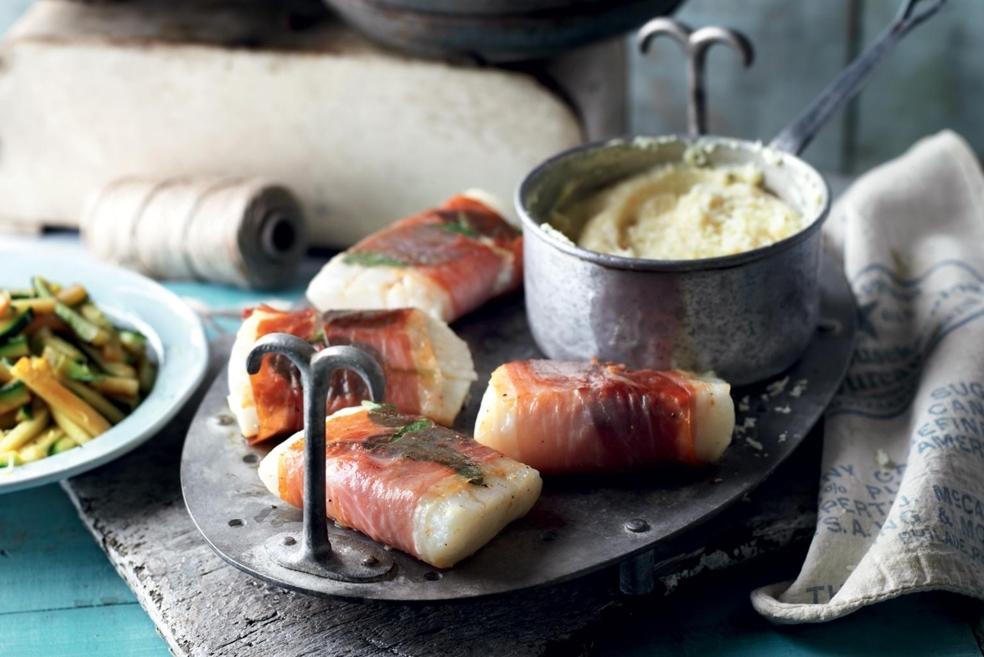 Cabillaud lardé et polenta